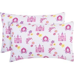 2-Pack Toddler Travel Pillowcases -100% Soft Microfiber, Breathable and Hypoallergenic - 14" by 20" Kids Pillowcases fits Pillows 14x19, 13x18 or 12x16, Princess Storyland