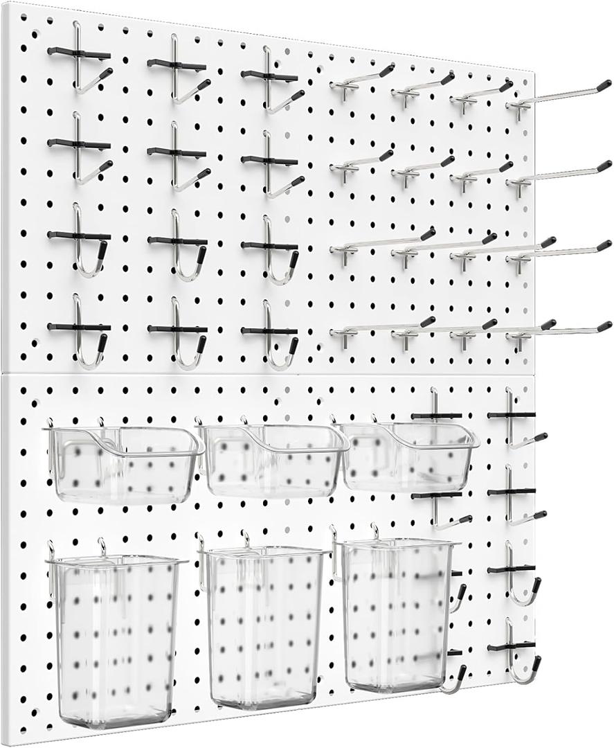 Peg Board Kit, Includes Pegboard and Accessories,with Hooks and Bins,Peg Board Wall Organizer for Office,Ornaments Display,Crafts Organization (66, White)