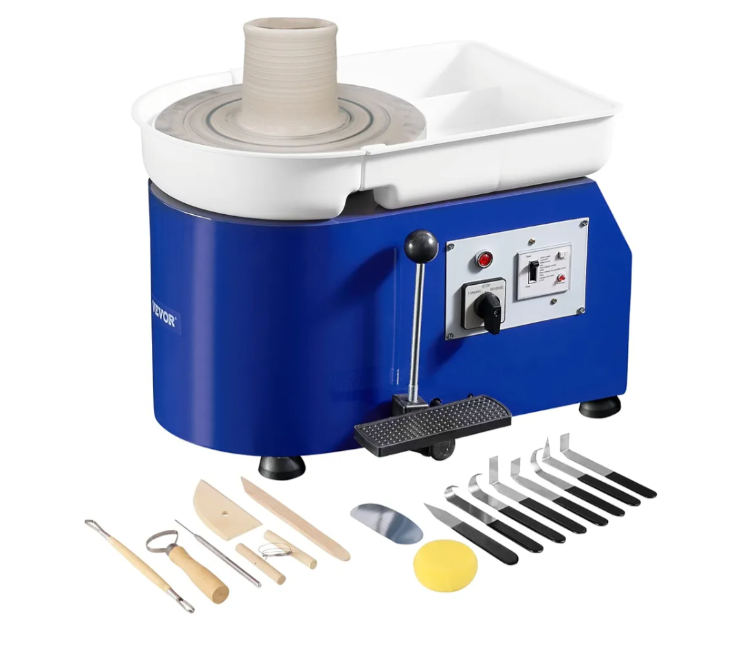 VEVOR 11inch Pottery Wheel, 350W Ceramic Wheel Forming Machine, Adjustable 60-300RPM Speed Handle and Foot Pedal Control, ABS Detachable Basin Sculpting Tool Apron Accessory Kit for Work Art Craft DIY