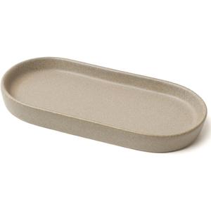 Matte Taupe Ceramic Bathroom Tray for Countertop, Minimalist Vanity Organizer Dish for Perfume, Jewelry & Soap, Oval Decorative Tray for Bathroom Sink, Dresser, Kitchen or Coffee Bar