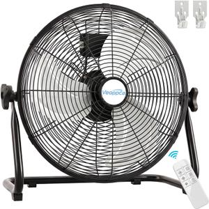 18" Industrial Floor Fan with Remote, High Velocity Heavy Duty Fan, 4200 CFM, 1-2-4 Hour Timer, 3 Speeds, 360 Tilt, Wall-Mounting System Included, for Home, Gym, Office, Garage