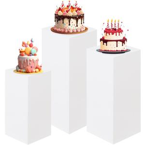 HAISIWLKJ 3PCS Cylinder Pedestal Stands for Parties, White Metal Round Cylinder Plinths Dessert Table Display Pillars for Birthday Wedding Bridal Baby Shower Party Decorations(Large)