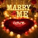LED Marry Me Light Up Letters with Rose Petals, Love Candles, USB Lamp, Romantic Proposal Decorations