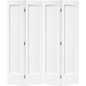48 in. x 80 in. 1 Panel Shaker White Painted MDF Composite Bi-Fold Double Closet Door with Hardware Kit