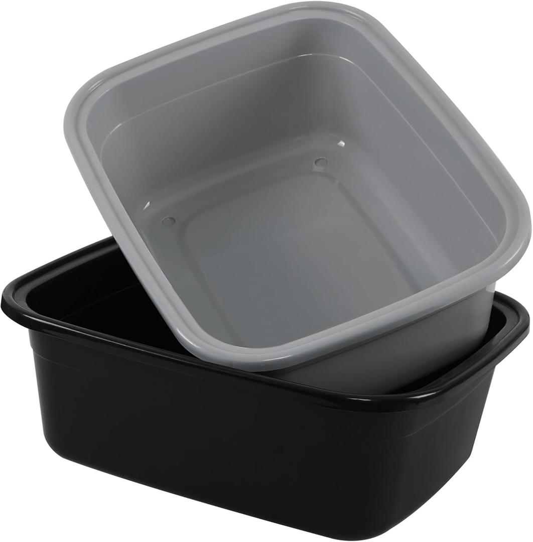 18 Quart Plastic Dish Pans, 2 Packs Wash Basins, Grey and Black