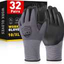 FURWEY Safety Work Gloves,32 Pairs Micro-Foam Nitrile Coated Glove,Seamless Knit Nylon Gloves，Touchscreen, Ideal for Warehouse Package Handling，Construction, Gardening,Medium