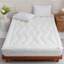 YOUR MOON 100% Wool Mattress Topper Queen Size, Thick Pillow Top Mattress Pad, 800GSM Natural Wool Filling, Back Pain Relief Bed Topper with Cotton Cover-16'' Depth, 60"x80" (Striped White)