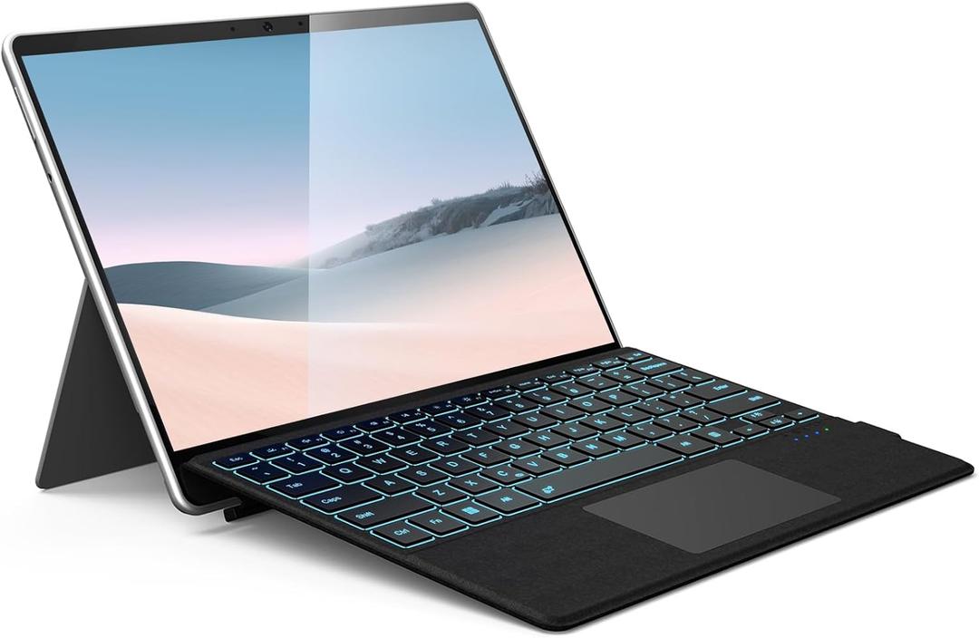 Surface Pro Keyboard, Wireless Type Cover for Microsoft Surface Pro 7 Plus 7/6/5/4/3 12.3 inch, 7 Color Backlit Bluetooth Ultra-Slim Portable Magnetic Keyboard with Trackpad, Auto Wake up/Sleep (Black)