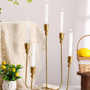 Newtay  5-Candle Cast Iron Tabletop Candelabra Christmas Metal Candlestick Holder 17 Inch 5 Candle Candlestick Holder for Christmas Table Mantel Dinner Wedding Gift (Candle Not Included) (Gold)