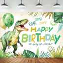 Omifly Dinosaur Happy Birthday 7Wx5H Backdrop for Photography Kids Boys Cartoon Dino Animal Green Jungle Tropical Palm Background Party Decorations Cake Table Banner Decor Photo Booth Studio Props