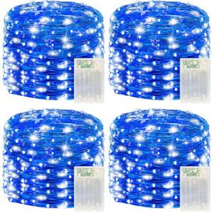 4 Pack 240LED Christmas Fairy Lights Battery Operated - 20FT Twinkle Lights with 2 Lighting Modes Indoor, Waterproof Led Fairy String Lights for Bedroom, Classroom, Dorm, DIY Decor, Blue & White