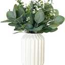 Fake Eucalyptus Decor in White Ceramic Vase Realistic Faux Plants Indoor Tabletop Fake Desk Plants for Office Small Potted Plant Artificial Decor Small Fakeplants for Shelves Bathroom Kitchen