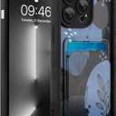 MOWIME Compatible with iPhone 13 Pro Case with Card Holder, Floral Flower Shockproof Soft TPU Protective Cover Women Girls, Anti Scratch Wallet Case for iPhone 13 Pro 6.1 Inch, Black