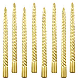 Kemladio 8pcs 10 inch Taper Candles, Burning Unscented Tapered 7.5 hrs, Fancy Dinner,Tall Candle Sticks, Halloween Party Decorations (8pcs, Gold)