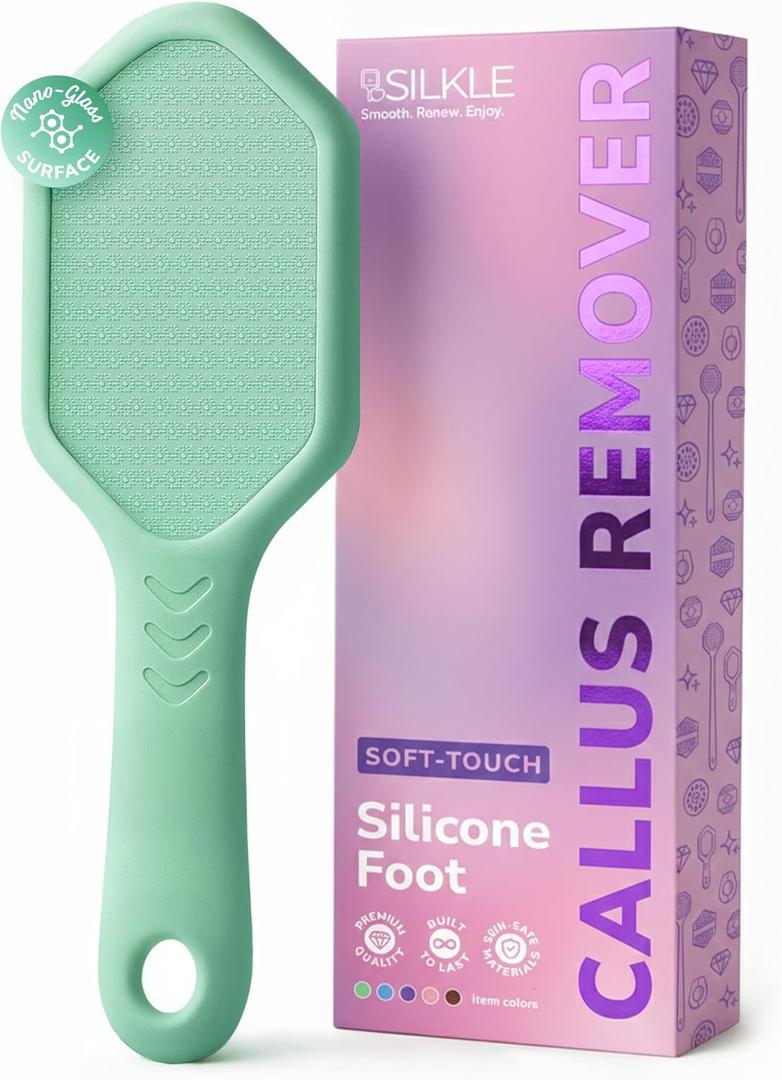 Nano Glass Foot File - Silicone Foot Callus Remover for Feet and Cracked Heels - Heel Scraper for Dead Skin - Ergonomic Foot Scrubber & Exfoliator for Shower with Non-Slip Grip - Green