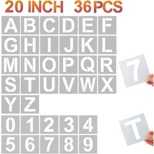 YEAJON 20 Inch Letter Stencils and Numbers, 36 Pcs Alphabet Art Craft Stencils, Reusable Plastic Templates for Wood, Wall, Fabric, Rock, Signage, DIY Art Projects (20 Inch)