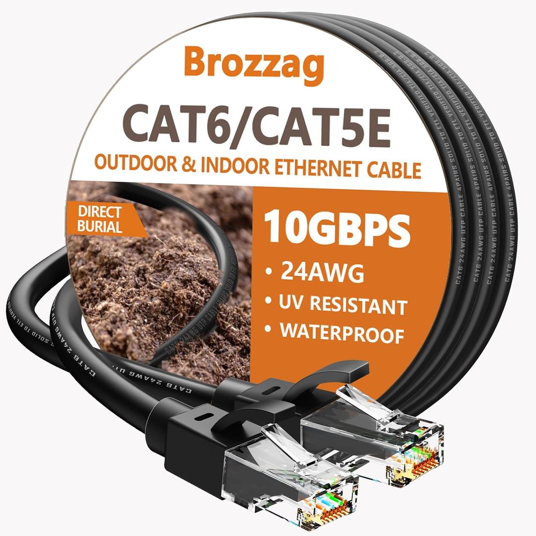 Ethernet Cable 25ft For Cat6/Cat5E, 40Gbps Support Cat8/Cat7, 24AWG Pure Copper, UL Certified Network Cable, Direct Burial Waterproof & UV Resistant, High Speed RJ45 LAN Cord -POE/Modem/Router, Black