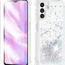 ANSHOW Glitter Case for Samsung Galaxy S24/S25, Shockproof Clear TPU with Screen Protector, Bling Glitters, Silver
