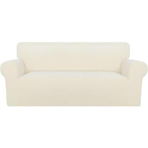 PureFit Super Stretch Sofa Slipcover  Spandex Non Slip Soft Couch Sofa Cover, Washable Furniture Protector with Non Skid Foam and Elastic Bottom for Kids, Pets (Oversized Loveseat, Ivory) (Medium-XL)