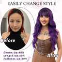 NAYOO Purple Wigs with Bangs - Long Curly Wavy Hair Wigs, Heat Resistant Synthetic Fiber, 24 Inches (Ombre Purple)