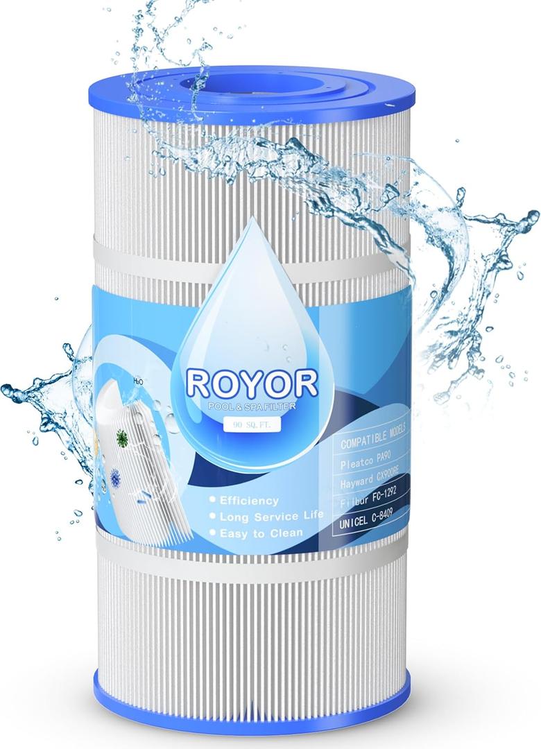 ROYOR CX900RE Pool Filter Cartridge - Compatible with Hayward C900 Pool Filter Cartridge, Pool Filter Replacement for PA90 Filbur FC-1292, Unicel C-8409, 90 Sq.ft. Porpoise Pool Filter Cartridge