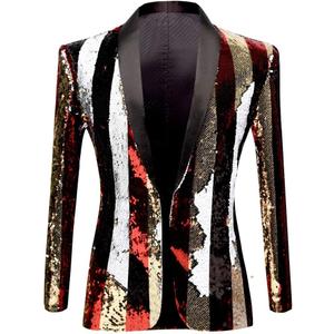 Mens Fashion Double-Side Color Red Gold Black White Plaid Sequins Blazer Suit Jacket, 3XL