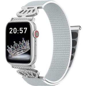 3 x Braided Stretchy Bands with Magnetic Clasp for Apple Watch Band 40mm 38mm 41mm 42mm 44mm 45mm 46mm 49mm, Bling Crown Designer Soft Nylon Sport Solo Loop for iWatch Series 10 9 8 7 6 5 4 3 Ultra 2 1 SE (HH-Seashell color)