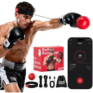 Boxing Reflex Ball Upgraded with Bluetooth Punch Counter App, Rechargeble Boxing Ball with Headband & 2 Spare Strings, Fun Punching Ball Reaction Trainer Boxing Equipment, Men Teen Boys Gifts