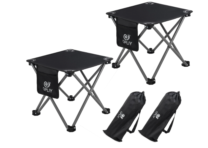 Opliy Camping Stool 2 Pack,13 Inch Portable Folding Stool for Outdoor Gardening and Beach Hiking Fishing,Foot Stool with Carry Bag (Black)