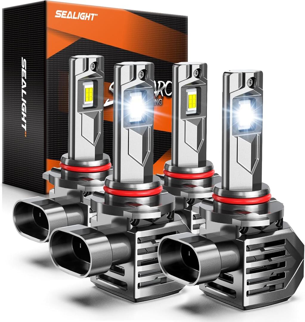 SEALIGHT S7S 9005 9006 Fog Light, 150000LM Output Perfect Beam Pattern, 2500FT Illumination Distance, 6500K Cool White80000Hrs Lifespan With Cooling System, 4 Pack