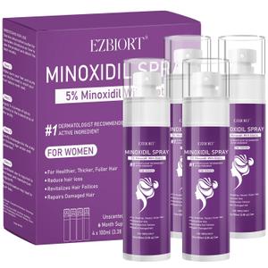 5% Minoxidil Spray for Women-4 PCS monoxide for men hair Infused with Biotin, hers hair regrowth treatment, Supports Thicker and Fuller Hair & Beard (3.38 fl oz, 6 Month Supply)