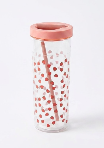 Fruit Infuser Water Bottle, Foldable Straw Water Cup, Water Bottles with Straw, Simply Bottles, LeakProof & Shatter-Proof (Pink, Strawberry)