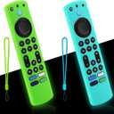 2-Pack Glowing Remote Cover for Insignia/Toshiba Smart TV Remote Controls, Anti-Slip Silicone Protective Case with Lanyard, Glow Green + Glow Blue GITD!