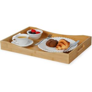Gobam Bamboo Serving Tray with Handles, 19.7 x 13.8 inch Rectangular Decorative Tray for Entryway, Kitchen, Dining & Living Room, Large Wooden Breakfast Trays for Bed, Coffee Table & Ottoman