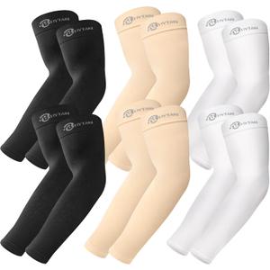 BHYTAKI UV Sun Protection Arm Sleeves, UPF 50 Sports Cooling Arm Compression Sleeves for Men Women Teenager (2 Black+2 White+2 Light Beige)