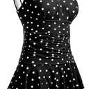MiYang Women's Plus-Size Flower Printing Shaping Body One Piece Swim Dresses Swimsuit (22-24, Black Polka Dot)