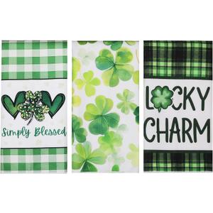 Simpeak St. Patrick's Day Kitchen Towels Set of 3, 16x26 Inch Green Shamrock Dish Cloths Towels & Cleaning Dishtowels for Kitchen Collection Household Cleaning and St Patricks Day Spring Decorations