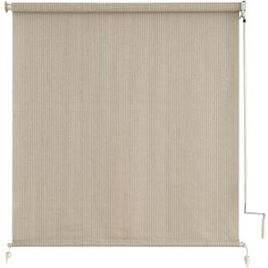 sunoff Outdoor Roller Shades for Patio, Cordless Roller Up Blinds with Shade Cloth for Porch Gazebo Pergola Balcony Backyard, 2 Poles & 1 Fabric, Sesame, 96" Wx72 H