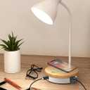 Metal Desk Lamp Wireless Charging Table Lamp Touch Reading Lights Arc Desk Lamps for Bedroom, 3 Way Dimmable Bedside Lamp with USB Charging Ports Lamp for Study Room and Office (White)