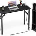 TEMI Small Computer Desk Folding Table - No Assembly, Compact 35.8" Foldable Desk with Power Outlets & USB Charging Port, Portable Small Office Desk, Ideal Mini Study Table, Dark Oak