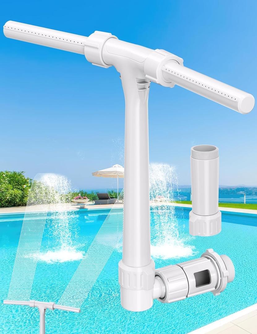2025 Height Upgrade Pool Fountain for Above Ground/Inground Pools with Dual High-Pressure Spray, 360 Adjustable Cooling Jet & Relaxation - Waterfall Sprinkler Cooler (White)
