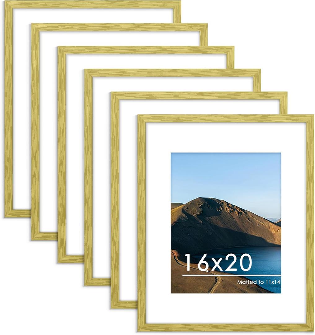 PEALSN 16x20 Picture Frame Set of 6, Wall Mount Display, Gold