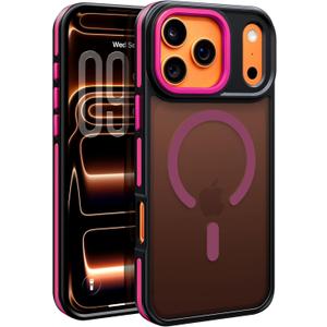 BENTOBEN Magnetic for iPhone 17 Pro Max Case 2025 [Compatible with Magsafe] [Military-Grade Protection] Matte Women Men Anti-Slip Shockproof Bumper Phone Cases for 17 Pro Max 6.9", Hot Pink/Black