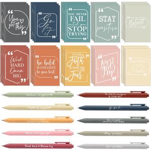 Fulmoon 60 Pcs Back to School Gifts Inspirational Notepads Pens Gifts Bulk Inspirational Mini Notebooks Motivational Pens for Students from Teacher Coworker Employee Team (Colorful)