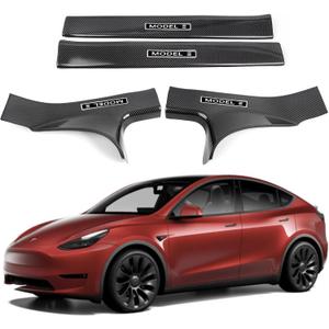 Door Sill Protector for Tesla Model 3, 4 Pieces Door Entry Protectors Strips for Inner Side, Tesla Model 3 Accessories 2021 2022 2023 for 5-Seater, Glossy Carbon Fiber Pattern