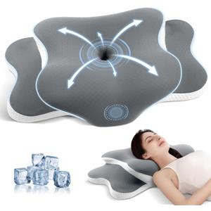 JINXIA Cervical Neck Pillow for Sleeping, Odorless Memory Foam Pillows & Soft Silk Cover, Ergonomic Orthopedic Pillow for Side Back Stomach Sleepers, Neck and Shoulder Pain Relief, Gray