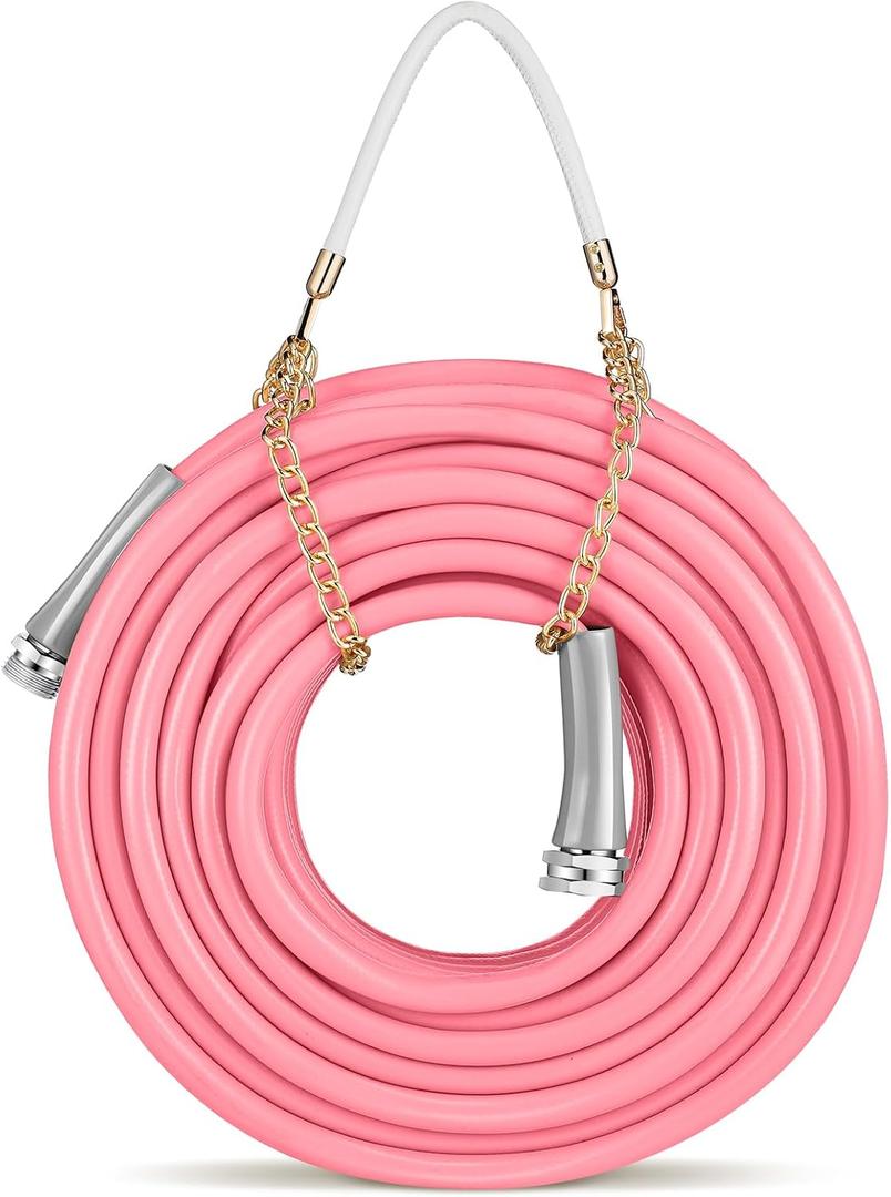 Nuanchu Garden Hose, Flexible Light Weight Non Kinking Water Hose with Grip - Leakproof UV Protection 1/2'', Male to Female for Garden Rv Camper Watering Plants(Pink,50 ft)