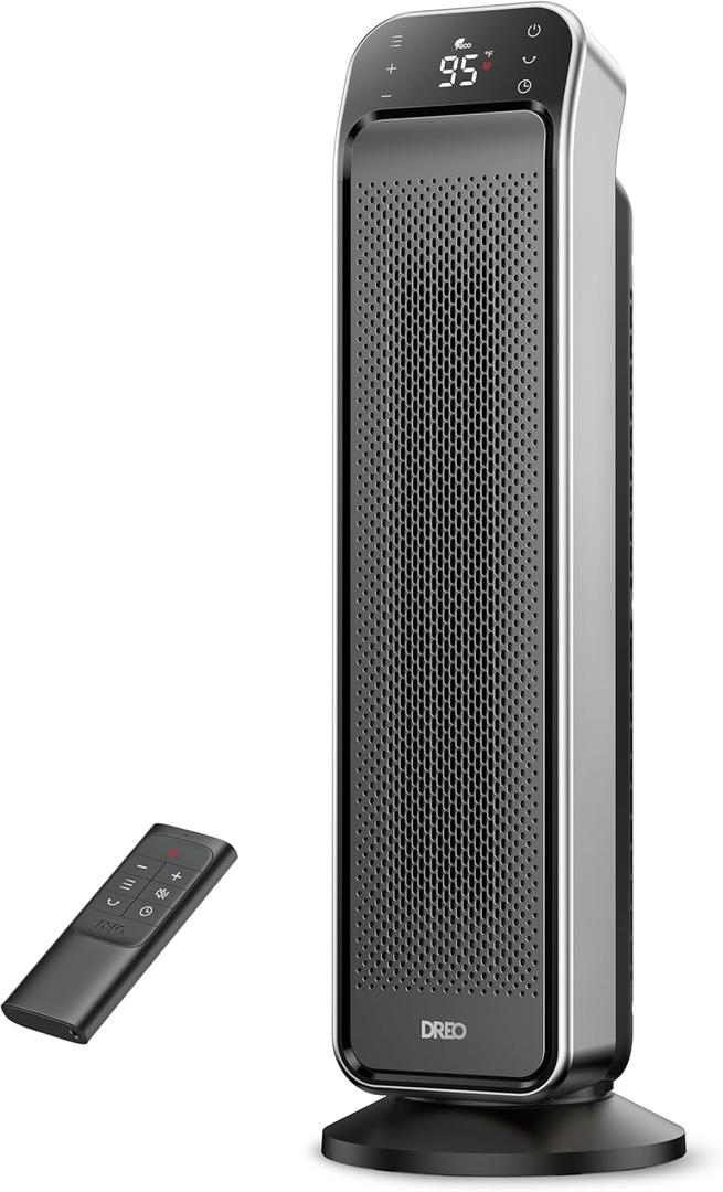 Dreo Space Heater Indoor, 25" 11.5ft/s Fast Portable Room Heater with Remote and Thermostat, 3 Modes, Overheating & Tip-Over Protection, Electric Heaters for Indoor Use Large Room, Bedroom, Silver