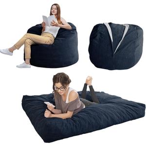 MAXYOYO Giant Bean Bag Chair Bed for Adults, Convertible Beanbag Folds from Lazy Chair to Floor Mattress Bed, Large Floor Sofa Couch, Big Sofa Bed, High-Density Foam Filling, Machine Washable (Full, Navy)
