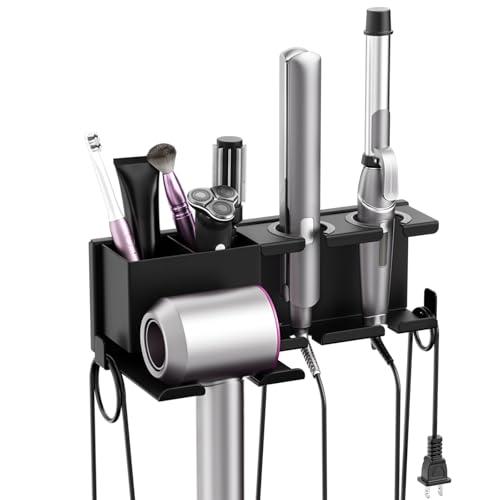 YSD Hair Dryer Holder Wall Mounted, Metal Hair Tools Organizer, Hair Dryer Holder for Blow Dryer, Curling Iron, Straightener, 3 in 1 Bathroom Hair Tool Organizer, Black